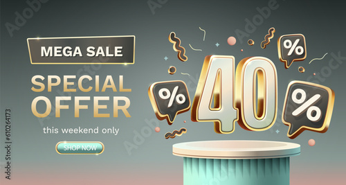 Save offer, 40 off sale banner. Sign board promotion. Vector illustration