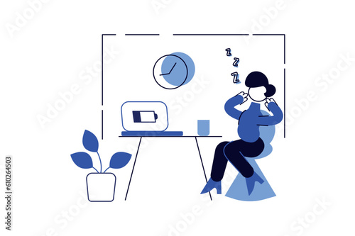 Lateness on work minimalistic concept with people scene in the flat cartoon style. The man overslept and was late for work. Vector illustration.
