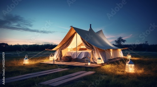 Minimalist glamping concept with luxurious and glamorous camping. Generative AI © ColdFire