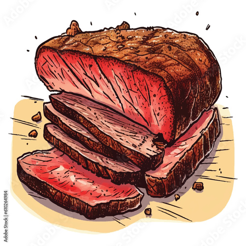 Beef steak, pork steak, sliced ​​into bite-sized pieces, juicy, just cooked, not too raw, white background