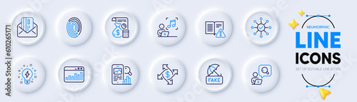 Credit card, Fingerprint and Inspect line icons for web app. Pack of Fake news, Accounting, Phone search pictogram icons. Instruction manual, Marketing statistics, Survey check signs. Vector
