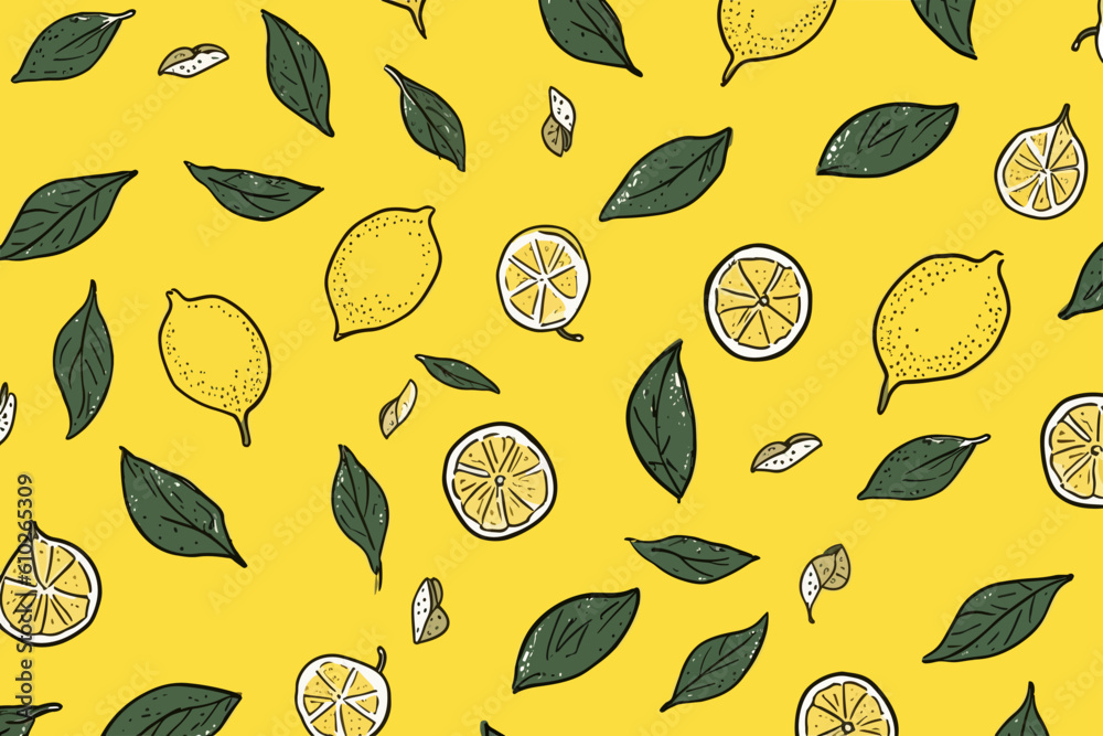 Doodle inspired Lemon pattern pattern, cartoon sticker, sketch, vector ...
