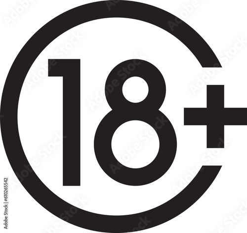 Plus 18 prohibition sign for people under eighteen years of age. For adults only. Vector illustration.