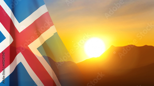 Flag of Iceland against the sunset. EPS10 vector
