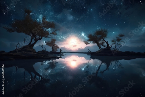 river in the forest at night. Generative Ai © Shades3d