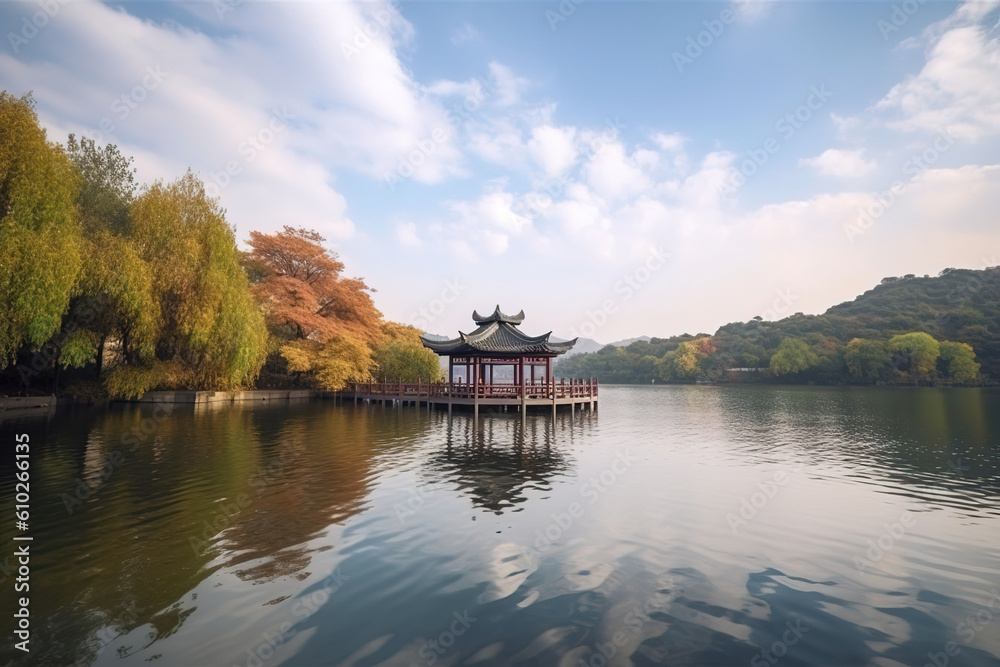 Fototapeta premium river in the park. Generative Ai