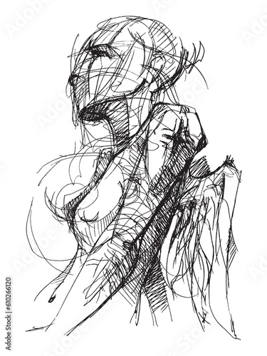 Angel with wings. Beautiful woman. Sexy girl. Female body. Beautiful demon