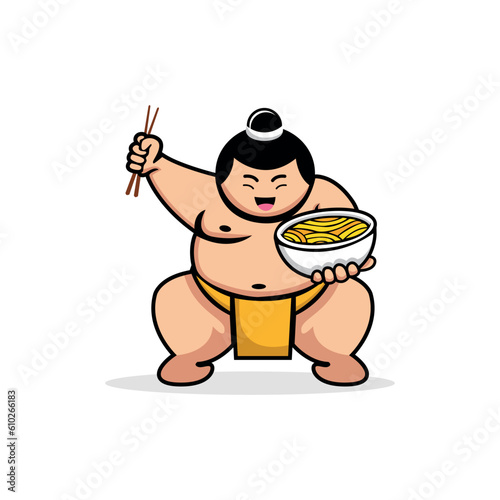 Sumo Eat Ramen Noodle Logo Vector Template