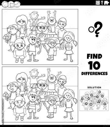 differences activity with cartoon children coloring page