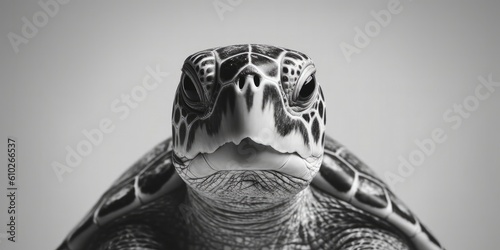 Canvas Print Black and white portrait, close-up of a sea turtle, turtle, caretta caretta, bla