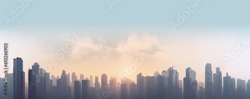 City lights in the Mist. Cityscape in the fog background with urban skyline Generative AI illustrations