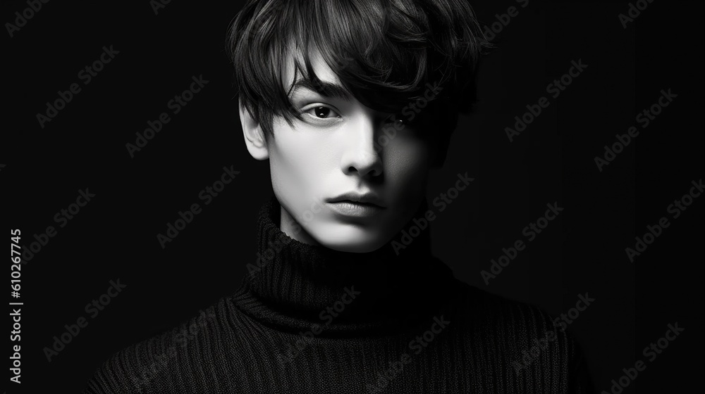 An illustration of a fashion portrait of a man combined with abstract art., AI Generated.