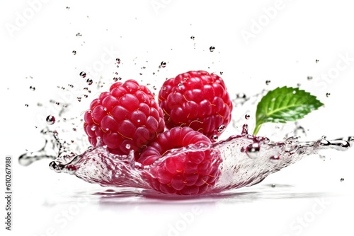 High Detail Fresh Raspberry with Water Drops isolated on White Background Generative AI