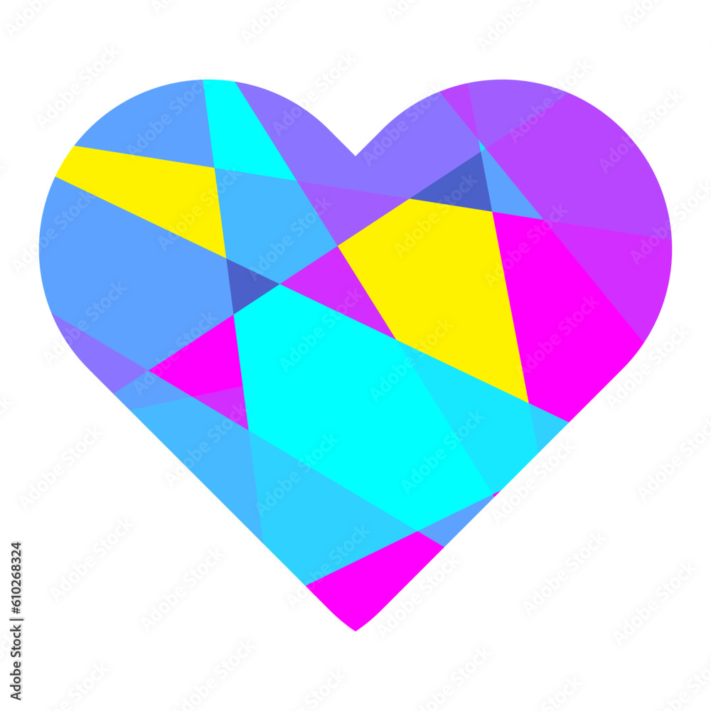Abstract heart with mosaic shapes. Colored heart for design for valentine's day. Vector illustration isolated on white background.