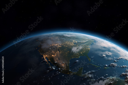 Planet earth from space realistic banner background ai generated