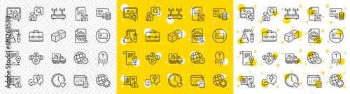 Outline Wifi, Dice and Inspect line icons pack for web with Seo file, No card, Time zone line icon. Truck transport, Reject certificate, Portfolio pictogram icon. Instruction manual, CardGlobe. Vector