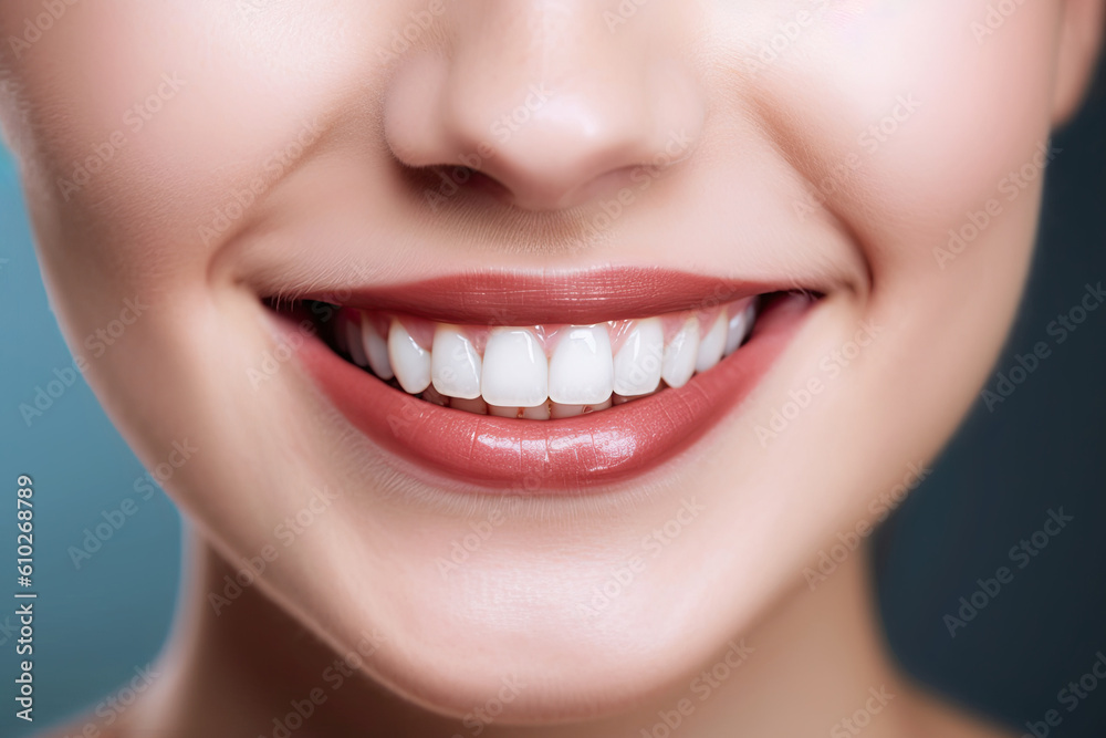Fototapeta premium Perfect smile of healthy teeth of a young woman. Generative AI