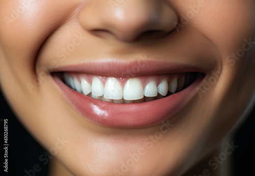 Perfect smile of healthy teeth of a young woman. Generative AI