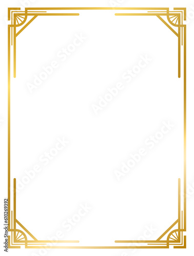 Art Deco gold frame vintage frame line geometric wedding label card frame png transparent background