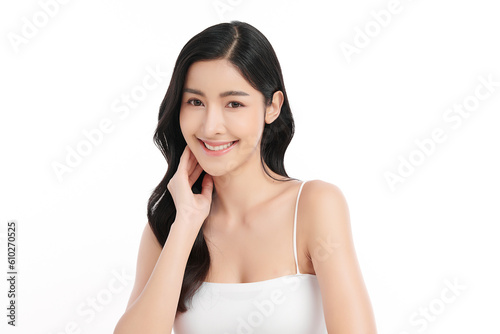 Fotografiet Beautiful young asian woman with clean fresh skin on white background, Face care, Facial treatment, Cosmetology, beauty and spa, Asian women portrait