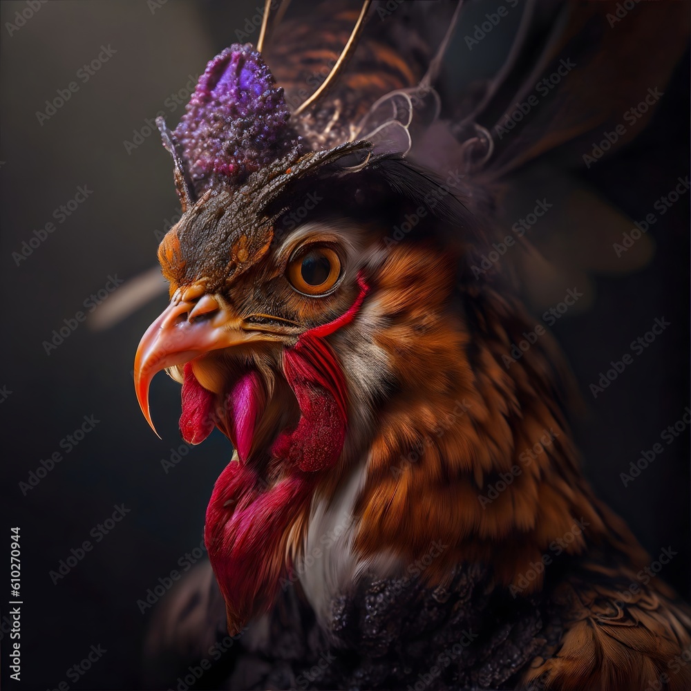portrait of a rooster Closeup  - Decorative Rooster - Ai