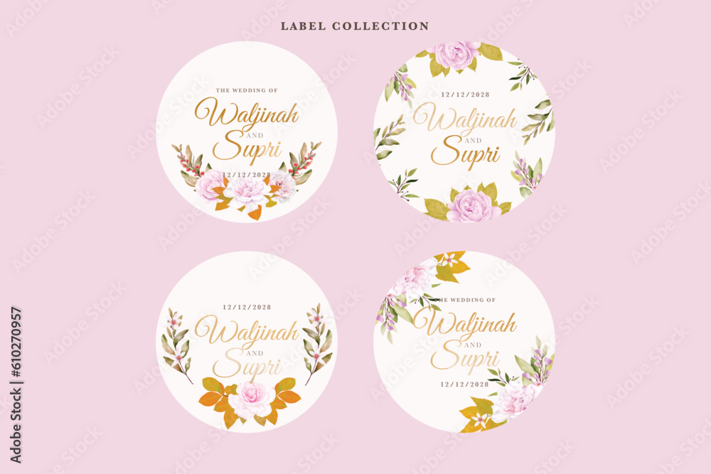 Collection of floral labels in watercolor style