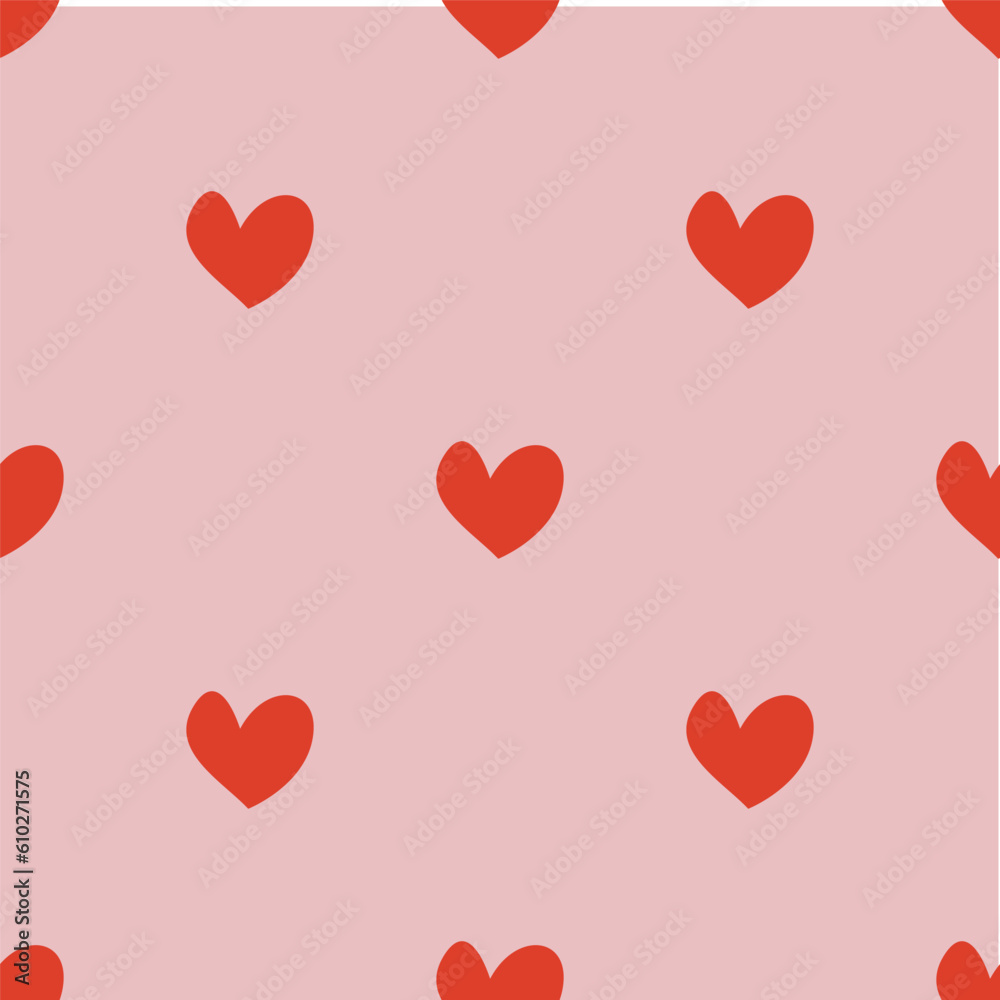 Seamless pattern with red hearts on pink background