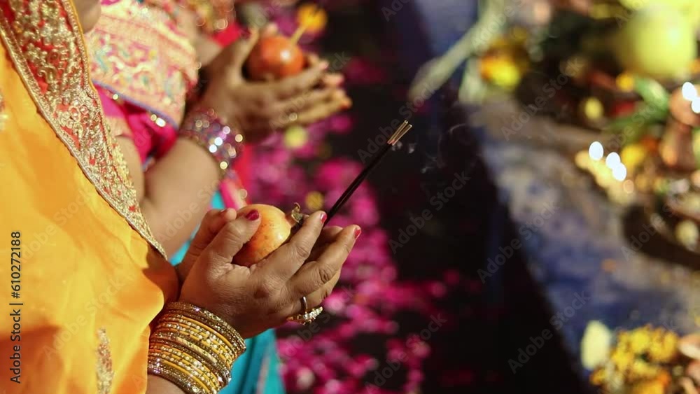 devotee doing holy rituals at festival from different angle video is taken on the occasions of chhath festival which is used to celebrate in north india on Oct 28 2022.