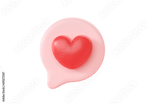 3d social media love heart bubble render - message red heart for chat and network speech on mobile phone