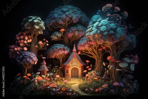 Enchanted woods a 3d fantasy design with whimsical trees and flowers