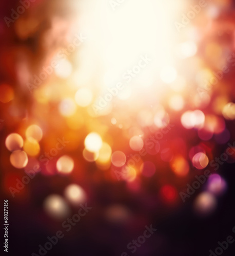 Colourful lights and spots on a dark background. AI generated