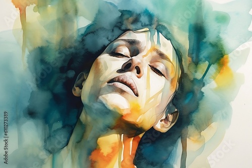 The face of a person recovering and fighting the stress and anxiety, watercolor art Fototapet