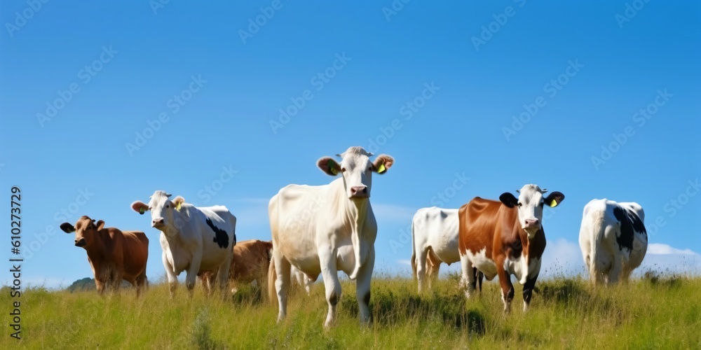 Cow in a grassy field with the nice bluesky view Cow in a grassy field with the nice bluesky view