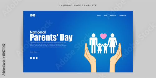 Vector illustration of Happy Parents' Day 8 July Website landing page banner mockup Template