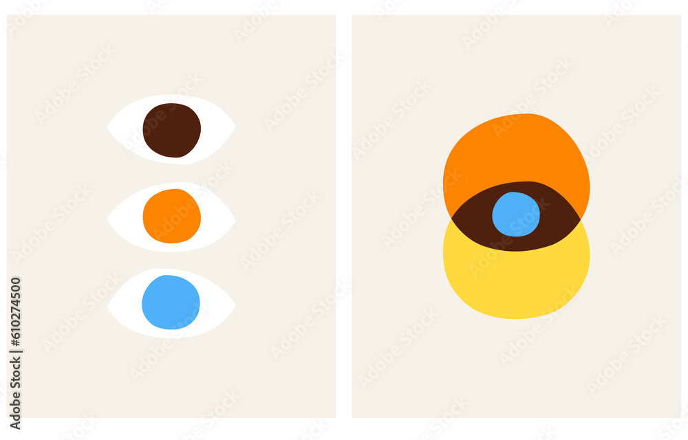 Simple Abstract Geometric Vector Art with Brown, Orange, Yellow and Blue Elements isoalted on a Beige Background. Trendy Minimalist Bauhaus Style Design ideal for Poster, Wall Art, T-shirt Print.