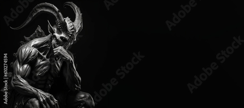 Photo Black and white photorealistic studio portrait of the demonic being lucifer the