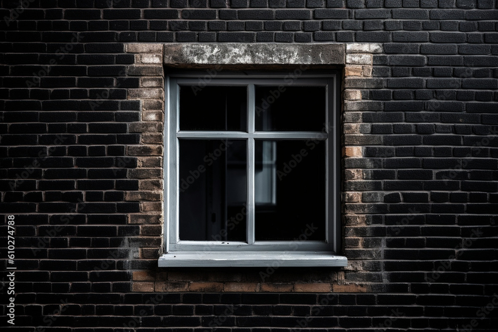 Window on black brick wall generative AI