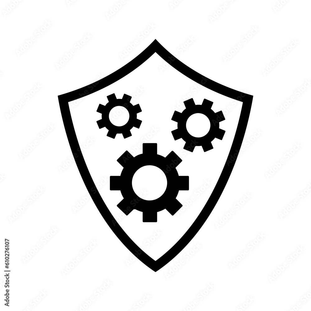 shield with cogwheel gear, industrial machinery icon vector shield with cogwheel gear, industrial machinery icon vector