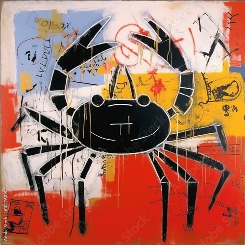 Crab art on the wall, vibrant colors. Beautiful illustration picture. Generative AI