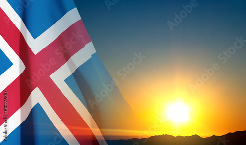 Flag of Iceland against the sunset. EPS10 vector