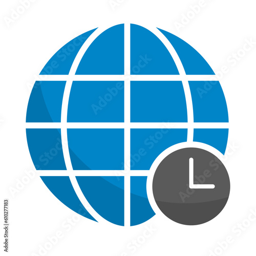 Earth and clock time zone icon. Time difference. Vector.