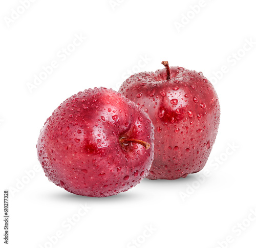 Red apple with drops isolated on white background