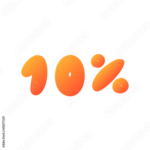10 percent sale off orange discount logo special offer lettering. Vector design illustration in cartoon actual modern style isolated on white background. For seasonal sale, shop, discount, banner.