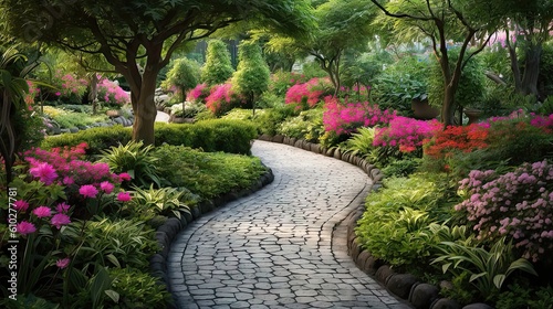 Serene Pathways  A Picturesque Oasis of Colorful Blooms and Tranquility 1. Generative AI