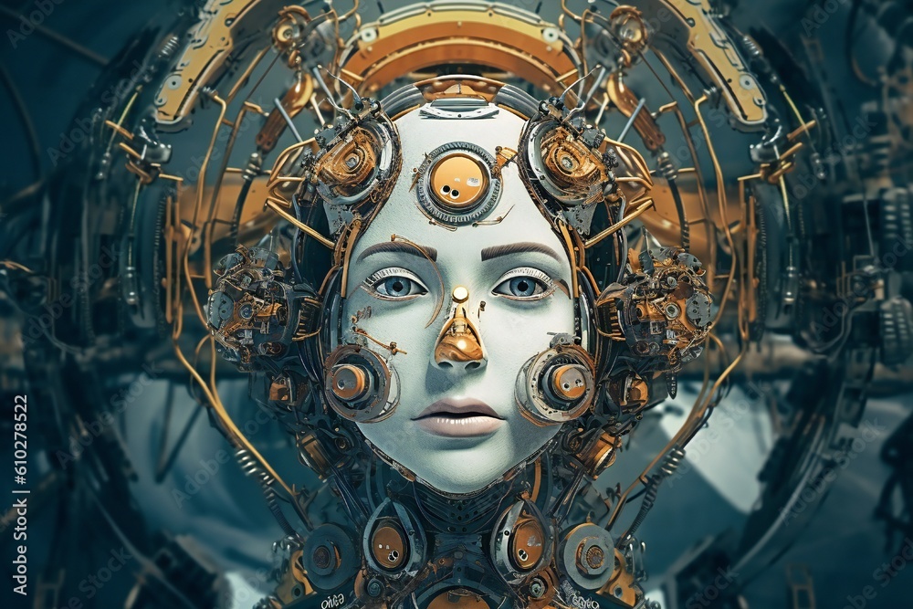 Abstract Cyborg or Android Head Portrait Generative AI Abstract Cyborg or Android Head Portrait Generative AI