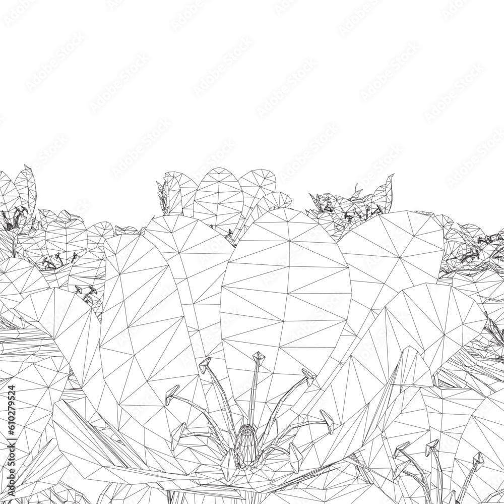 Obraz premium Wireframe Grass with herbs and wild flowers. Vector isolated wireframe of floral meadow. Horizontal border Outline Flowers and herbs isolated on white background. Hand drawn sketch flowers and insects