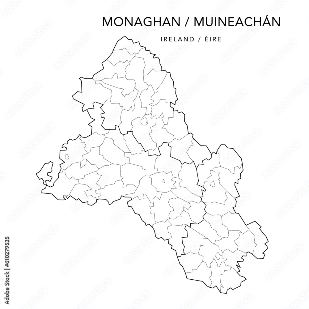 Vector Map of County Monaghan (Countae Mhuineacháin) with the Administrative Borders of County