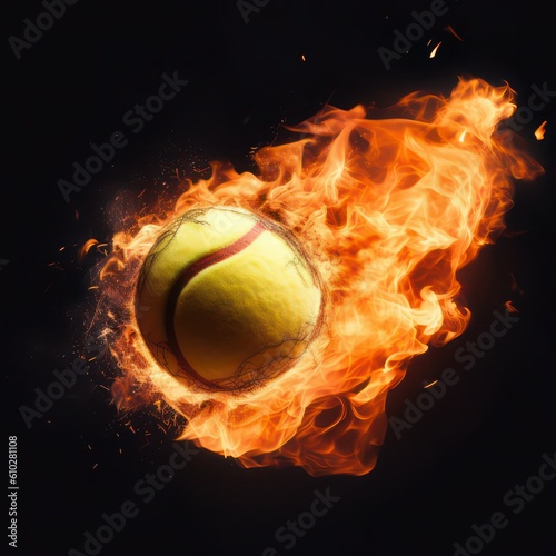 Tennis ball in flames created with Generative AI © mg photo