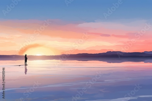 The illustration of Uyuni salt lake,Salar de Uyuni, AI contents by Midjourney