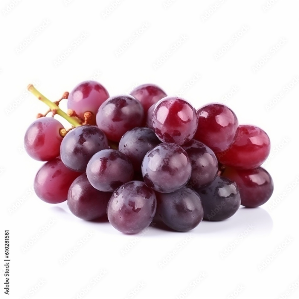 Ripe red grapes bunch isolated on white background. AI generated content